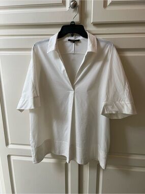 Lafayette 148 New York White Short-Sleeve Collared Shirt